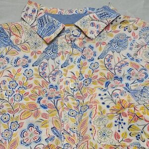 St Johns Bay Button Down Shirt Womens XS Multicolor Bird Floral Print Excellent